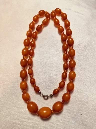 ANTIQUE old Germany pressed amber bead Necklace 