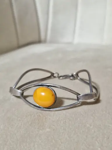 Art Deco Baltic Amber Silver Bracelet 15Gr.