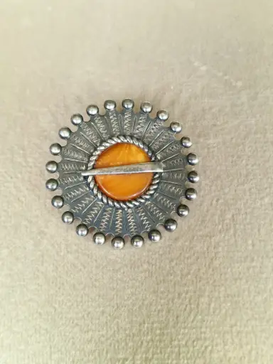 vintage silver and amber brooch