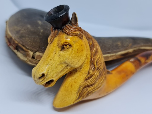 Vintage 19th.C. Large Meerschaum & Amber Tobacco Pipe/Cigarette Holder "Horse"