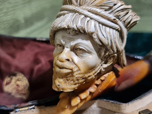 19th C. Meerschaum & Amber Tobacco Pipe/Cigarette Holder "Seminole Man"