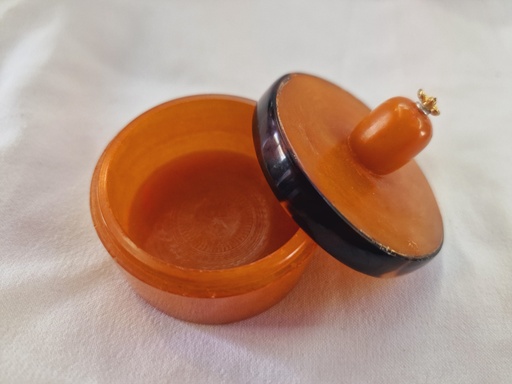 Old German Pressed Amber Box Trinket with lid & tortoise shell